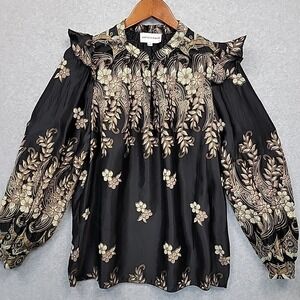 ANTIK BATIK Floral Print Long Sleeve Blouse Top Black Viscose Paris Chic Sz 40/M